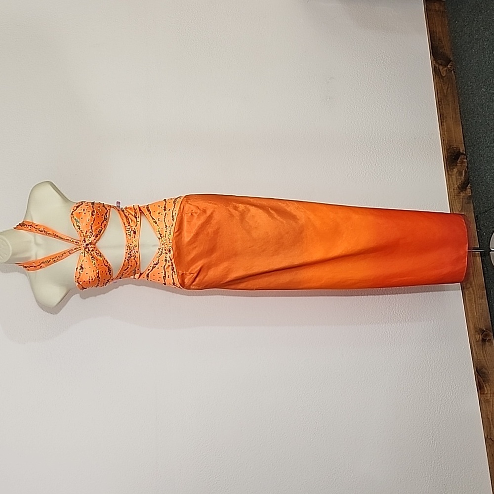 Excite Dress Y2K Rare Vintage Cut Out Sequined Halter Neck Orange Size 8 - Picture 6 of 17